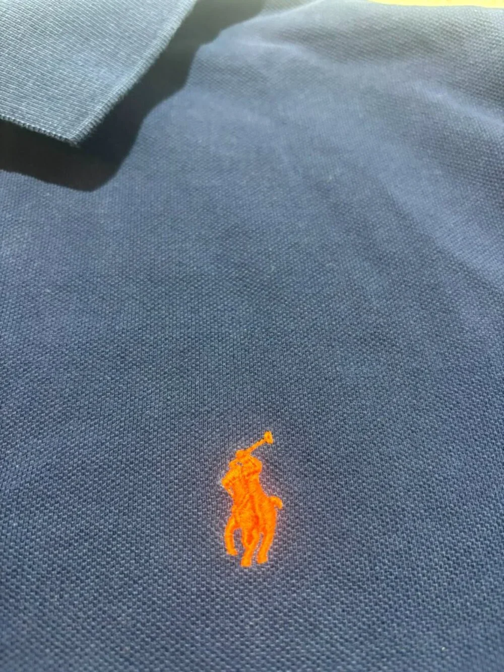 Polo Ralph Lauren Men's Navy Blue Polo Shirt Size M Orange Pony Cotton